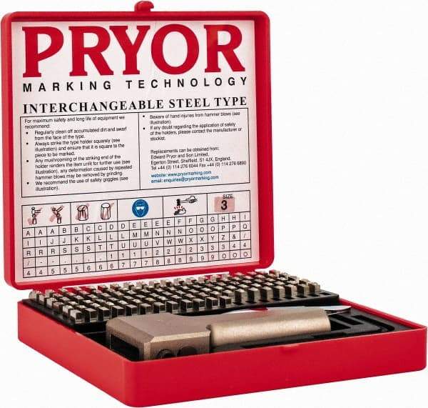 Pryor - 112 Piece, 1/8 Inch Character, Hardened Steel Type Set - 9 Character Capacity - Americas Tooling