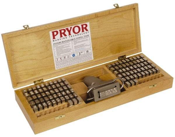 Pryor - 106 Piece, 3/8 Inch Character, Hardened Steel Type Set - 6 Character Capacity - Americas Tooling