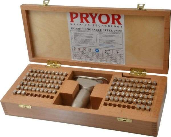 Pryor - 106 Piece, 1/4 Inch Character, Hardened Steel Type Set - 6 Character Capacity - Americas Tooling