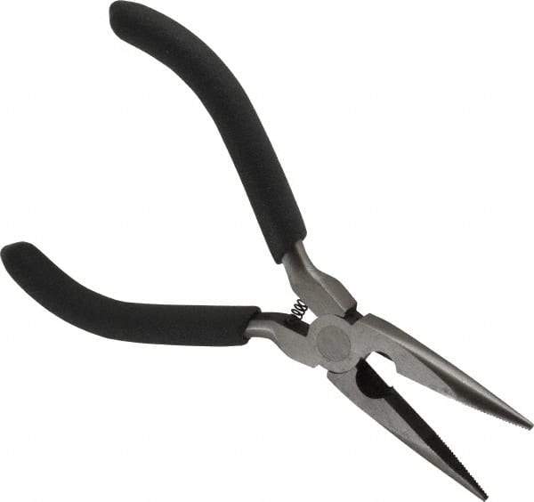 Value Collection - 5" OAL, 1-1/2" Jaw Length x 9/16" Jaw Width, Long Nose Side Cutting Mini Pliers - Serrated Jaw, Plastic Dipped Handles, with Spring - Americas Tooling