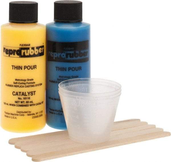 Flexbar - 130 ml Thin Pour Casting Material Kit - Thin Pour, 130 ml Kit, 1 Bottle of Base Material, 1 Bottle of Catalyst, 5 Measuring Cups, 10 Stirring Sticks - Americas Tooling