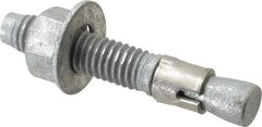 Made in USA - 3/8" Diam, 3/8" Drill, 2-1/4" OAL, 2-7/8" Min Embedment Wedge Expansion Concrete Anchor - Grade 5 Steel, Galvanized Finish, Hex Nut Head, Hex Drive, 1-3/16" Thread Length - Americas Tooling