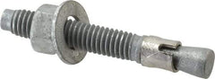 Made in USA - 3/8" Diam, 3/8" Drill, 2-3/4" OAL, 2-7/8" Min Embedment Wedge Expansion Concrete Anchor - Grade 5 Steel, Galvanized Finish, Hex Nut Head, Hex Drive, 1-5/8" Thread Length - Americas Tooling