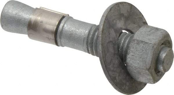 Made in USA - 5/8" Diam, 5/8" Drill, 3-1/2" OAL, Wedge Expansion Concrete Anchor - Grade 5 Steel, Galvanized Finish, Hex Nut Head, Hex Drive, 1-5/8" Thread Length - Americas Tooling