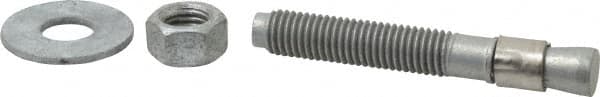 Made in USA - 5/8" Diam, 5/8" Drill, 4-1/2" OAL, Wedge Expansion Concrete Anchor - Grade 5 Steel, Galvanized Finish, Hex Nut Head, Hex Drive, 2-5/8" Thread Length - Americas Tooling