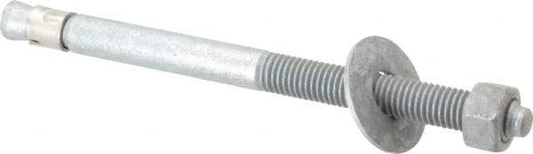 Value Collection - 5/8" Diam, 5/8" Drill, 8-1/2" OAL, 1-1/2" Min Embedment Wedge Expansion Concrete Anchor - Grade 5 Steel, Galvanized Finish, Hex Nut Head, Hex Drive, 4" Thread Length - Americas Tooling