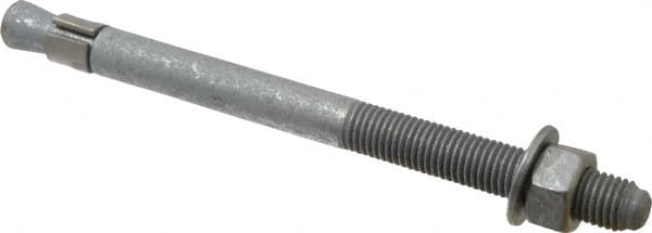 Made in USA - 3/4" Diam, 3/4" Drill, 10" OAL, 1-1/2" Min Embedment Wedge Expansion Concrete Anchor - Grade 5 Steel, Galvanized Finish, Hex Nut Head, Hex Drive, 4" Thread Length - Americas Tooling