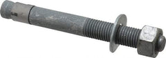 Made in USA - 1" Diam, 1" Drill, 9" OAL, 1-1/8" Min Embedment Wedge Expansion Concrete Anchor - Grade 5 Steel, Galvanized Finish, Hex Nut Head, Hex Drive, 4" Thread Length - Americas Tooling