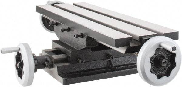 Interstate - 6" Table Width x 19 Table Length, 7-1/2" Cross Travel x 11" Longitudinal Travel, Slide Machining Table - 5" Overall Height, Two 9/16" Longitudinal T Slots, 10-1/2" Base Length x 8" Base Width - Americas Tooling