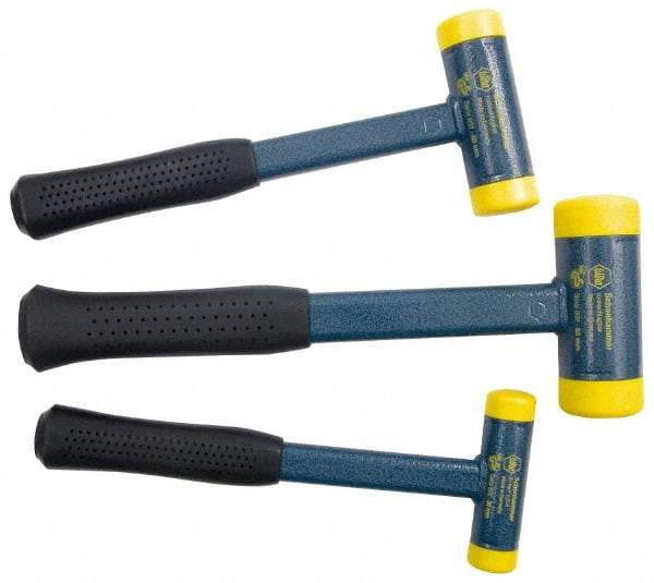 Wiha - 3 Piece, Steel Cushion Grip Handle Med Hard Polyurethane Replaceable Faces, Dead Blow Hammer Set - 12-5/8, 13-5/8, 16-5/32" OAL, Replaceable Face Deadblows 3 Med Deadblow Hammers - Americas Tooling