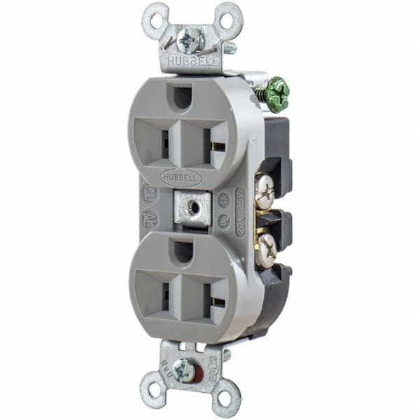 Hubbell Wiring Device-Kellems - 125V 20A NEMA 5-20R Industrial Grade Gray Straight Blade Duplex Receptacle - Americas Tooling