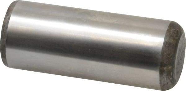 Made in USA - 1" Diam x 2-1/2" Pin Length Grade 8 Alloy Steel Standard Dowel Pin - Bright Finish, C 47-58 & C 60 (Surface) Hardness, 117,800 Lb (Single Shear), 235,600 Lb (Double Shear) Breaking Strength, 1 Beveled & 1 Rounded End - Americas Tooling