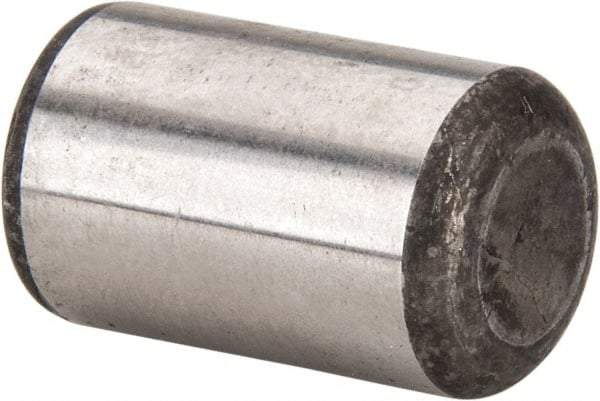 Made in USA - 5/8" Diam x 1" Pin Length Grade 8 Alloy Steel Standard Dowel Pin - Bright Finish, C 47-58 & C 60 (Surface) Hardness, 46,000 Lb (Single Shear), 92,000 Lb (Double Shear) Breaking Strength, 1 Beveled & 1 Rounded End - Americas Tooling