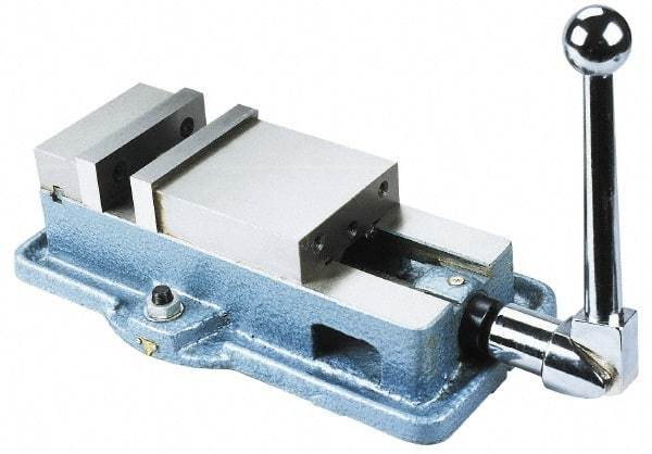 Interstate - 5" Jaw Width, 4-11/32" Jaw Opening Capacity, Horizontal Stationary Machine Vise - Manual Operation, 7,425 Lb Capacity, 1 Station, 14-3/8" Long x 3.94" High x 1-3/8" Deep, 1-3/8" Jaw Height, Cast Iron - Americas Tooling