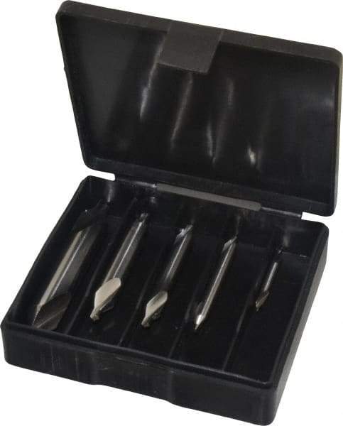 Interstate - 5 Piece, #1 to 5, Plain Edge, High Speed Steel Combo Drill & Countersink Set - 60° Incl Angle, Double End - Americas Tooling