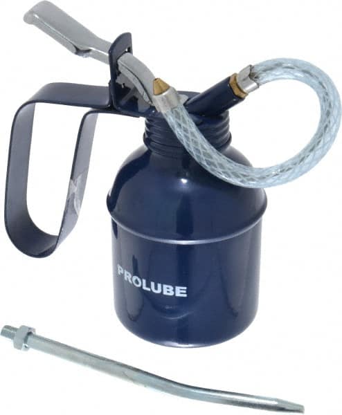 PRO-LUBE - 200 mL Capcity, 6" Long Flexible Spout, Lever-Type Oiler - Brass Pump, Steel Body, Powder Coated - Americas Tooling