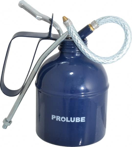 PRO-LUBE - 500 mL Capcity, 7" Long Flexible Spout, Lever-Type Oiler - Brass Pump, Steel Body, Powder Coated - Americas Tooling