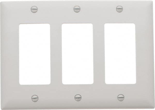 Pass & Seymour - 3 Gang, 4-1/2 Inch Long x 6.563 Inch Wide, Standard Switch Plate - Decorator Switch, White, Nylon - Americas Tooling