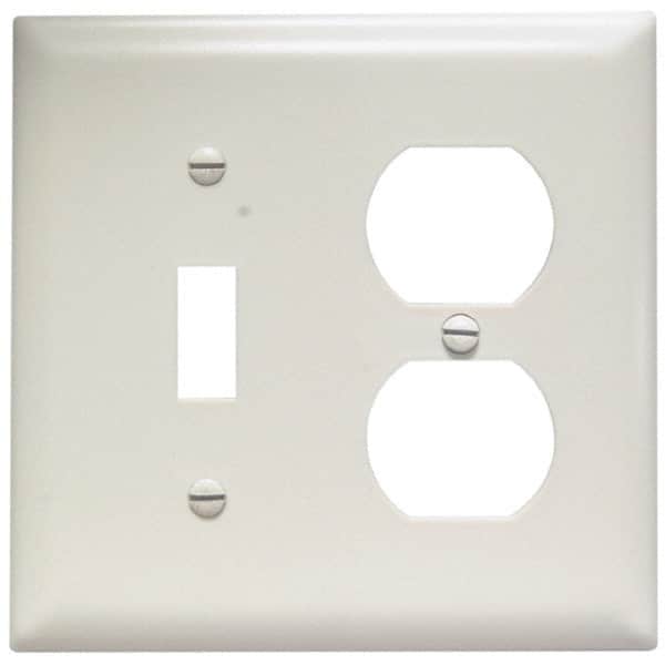 Pass & Seymour - 2 Gang, 4-1/2 Inch Long x 4-3/4 Inch Wide, Standard Combination Wall Plate - One Toggle Switch/One Duplex Outlet, Light Almond, Nylon - Americas Tooling