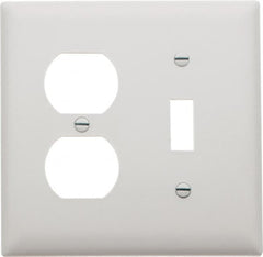 Pass & Seymour - 2 Gang, 4-1/2 Inch Long x 4-3/4 Inch Wide, Standard Combination Wall Plate - One Toggle Switch/One Duplex Outlet, White, Nylon - Americas Tooling