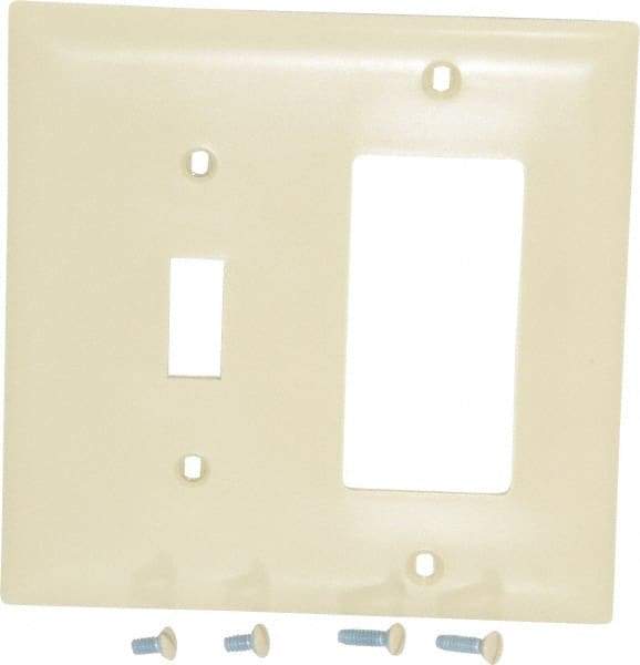 Pass & Seymour - 2 Gang, 4-1/2 Inch Long x 4-3/4 Inch Wide, Standard Combination Wall Plate - One Toggle Switch/One Decorator Switch, Ivory, Nylon - Americas Tooling