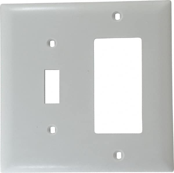 Pass & Seymour - 2 Gang, 4-1/2 Inch Long x 4-3/4 Inch Wide, Standard Combination Wall Plate - One Toggle Switch/One Decorator Switch, White, Nylon - Americas Tooling