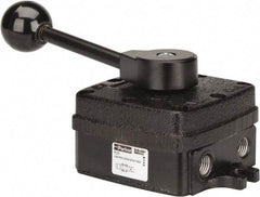 Parker - 1/4" NPT Mechanically Operated Air Valve - 4-Way, 3 Position, Hand Throttle-Manual Return, 2.5 CV Rate, 150 Max psi & 160°F Max Temp - Americas Tooling