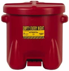 Eagle - 10 Gallon Capacity, Polyethylene Oily Waste Can - 18 Inch Long x 22 Inch Wide/Diameter x 18 Inch High, Red, Foot Operated, Approved FM - Americas Tooling