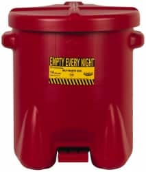 Eagle - 14 Gallon Capacity, Polyethylene Oily Waste Can - 18 Inch Long x 22 Inch Wide/Diameter x 21 Inch High, Red, Foot Operated, Approved FM - Americas Tooling