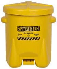 Eagle - 6 Gallon Capacity, Polyethylene Oily Waste Can - 13-1/2 Inch Long x 16-1/2 Inch Wide/Diameter x 16 Inch High, Yellow, Foot Operated, Approved FM - Americas Tooling