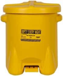 Eagle - 14 Gallon Capacity, Polyethylene Oily Waste Can - 18 Inch Long x 22 Inch Wide/Diameter x 21 Inch High, Yellow, Foot Operated, Approved FM - Americas Tooling