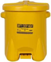 Eagle - 14 Gallon Capacity, Polyethylene Oily Waste Can - 18 Inch Long x 22 Inch Wide/Diameter x 21 Inch High, Yellow, Foot Operated, Approved FM - Americas Tooling