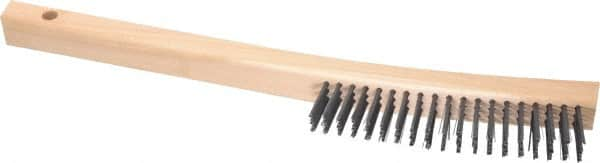 Made in USA - 3 Rows x 19 Columns Wire Scratch Brush - 6-1/4" Brush Length, 13-3/4" OAL, 1-1/8" Trim Length, Wood Toothbrush Handle - Americas Tooling