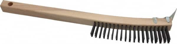 Made in USA - 3 Rows x 19 Columns Wire Scratch Brush - 14" OAL, 1-3/16" Trim Length, Wood Toothbrush Handle - Americas Tooling