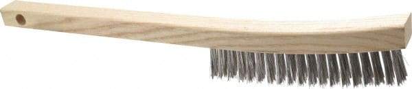Made in USA - 3 Rows x 19 Columns Wire Scratch Brush - 6-1/4" Brush Length, 13-3/4" OAL, 1-1/8" Trim Length, Wood Toothbrush Handle - Americas Tooling