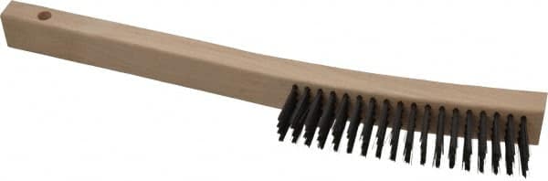 Made in USA - 4 Rows x 19 Columns Wire Scratch Brush - 6-1/4" Brush Length, 13-3/4" OAL, 1-3/16" Trim Length, Wood Toothbrush Handle - Americas Tooling