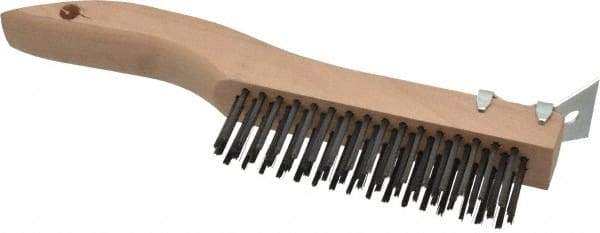 Made in USA - 4 Rows x 16 Columns Wire Scratch Brush - 10" OAL, 1-3/16" Trim Length, Wood Shoe Handle - Americas Tooling