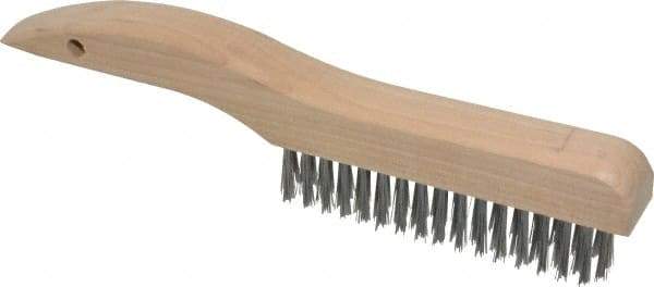 Made in USA - 4 Rows x 16 Columns Wire Scratch Brush - 10" OAL, 1-3/16" Trim Length, Wood Shoe Handle - Americas Tooling