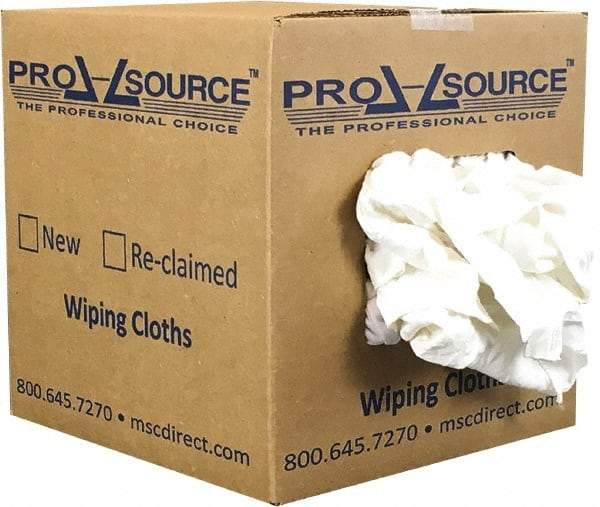 PRO-SOURCE - Reclaimed Cotton T-Shirt Rag - Low Lint, White, 3 to 4 Pieces per Lb, Comes in Box - Americas Tooling