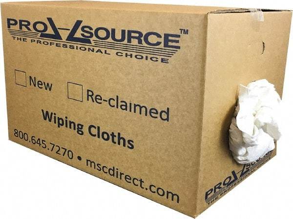 PRO-SOURCE - Reclaimed Cotton T-Shirt Rag - Low Lint, White, 3 to 4 Pieces per Lb, Comes in Box - Americas Tooling