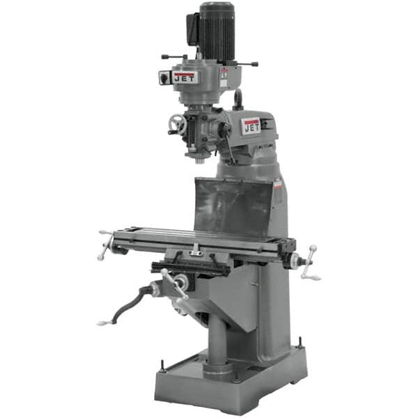 Jet - 7-7/8" Table Width x 35-3/4" Table Length, Step Pulley Control, 3 Phase Knee Milling Machine - R8 Spindle Taper, 1-1/2 hp - Americas Tooling