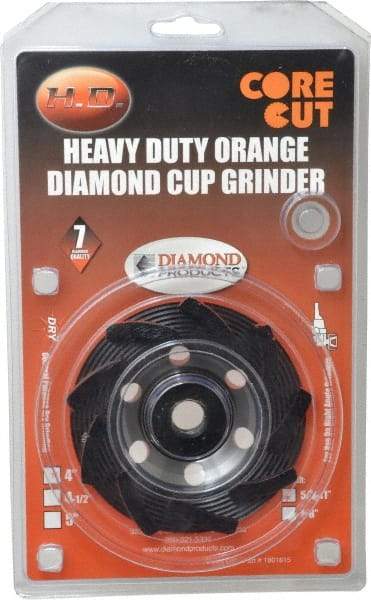 Core Cut - 4" Diam, 3/16" Overall Thickness, Spiral Cup Tool & Cutter Grinding Wheel - Diamond, 15,000 RPM - Americas Tooling