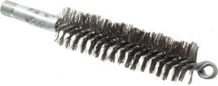 Schaefer Brush - 4-1/2" Brush Length, 1-1/4" Diam, Double Stem, Double Spiral Tube Brush - 7-1/4" Long, Stainless Steel, 1/4" NPSM Male Connection - Americas Tooling