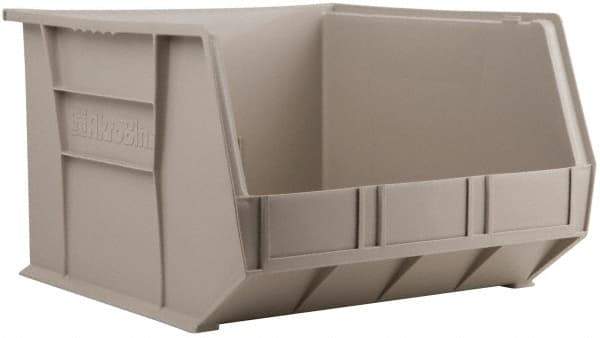 Akro-Mils - 75 Lb. Load Capacity, 18" Deep, Gray Polymer Hopper Stacking Bin - 11" High x 16-1/2" Wide x 18" Long - Americas Tooling