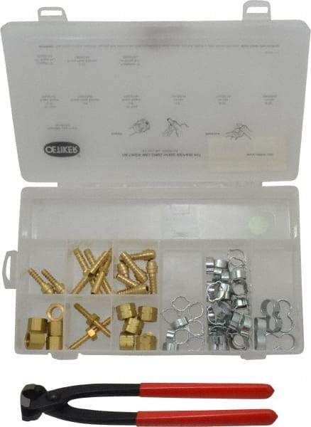 Oetiker - 81 Piece, 1/2 to 9/16" Diam, Welding Hose Clamp Repair Kit - Hose Clamps, Brass Fittings & Pincers - Americas Tooling