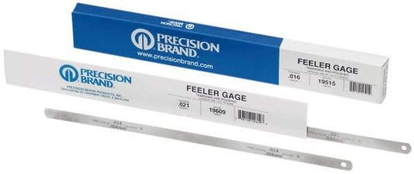 Precision Brand - 0.007 Inch Thick x 1/2 Inch Wide x 12 Inch Leaf Length, Parallel Feeler Gage - High Carbon Steel - Americas Tooling