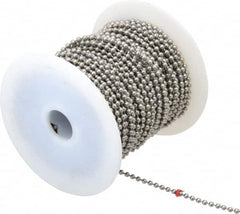 Made in USA - Number 6 Trade Size Stainless Steel Ball Chain - 0.127 Inch Ball Diameter, 45 Lbs. Tensile Strength, 100 Ft. Long , 72 Balls per Foot - Americas Tooling