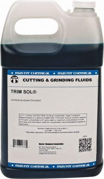 Master Fluid Solutions - Trim SOL, 1 Gal Bottle Cutting & Grinding Fluid - Water Soluble, For Grinding, Turning - Americas Tooling