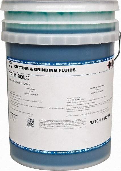 Master Fluid Solutions - Trim SOL, 5 Gal Pail Cutting & Grinding Fluid - Water Soluble, For Grinding, Turning - Americas Tooling