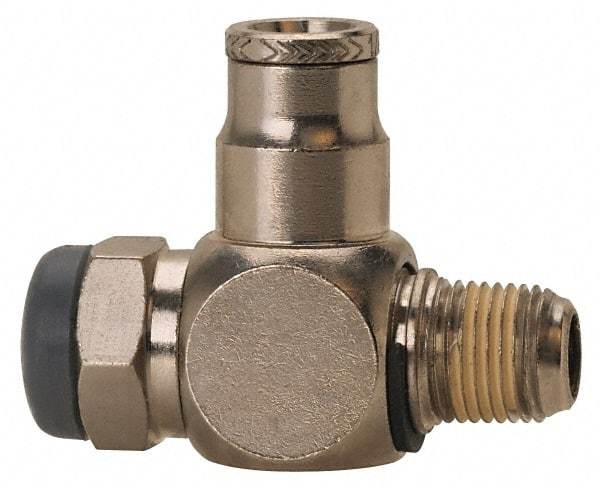 Norgren - 1/2" Tube Inlet x 1/2" NPT Outlet Tamper Resistant Flow Control Valve - 5 to 150 psi, Needle Valve & Brass Material - Americas Tooling